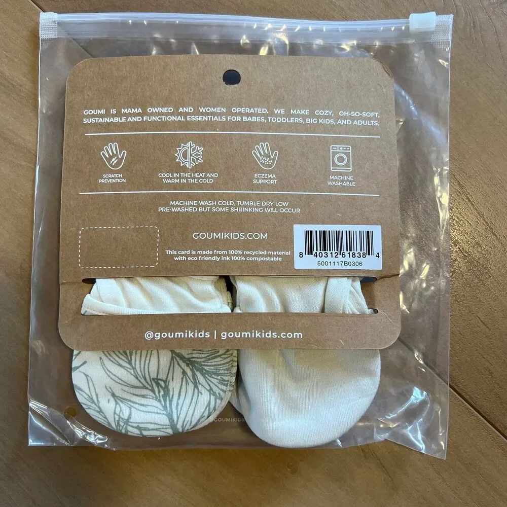 NWT Goumi Kids Baby Mitts Set Cloud & Coastal SZ 3-6 mo Bamboo Organic Stay On